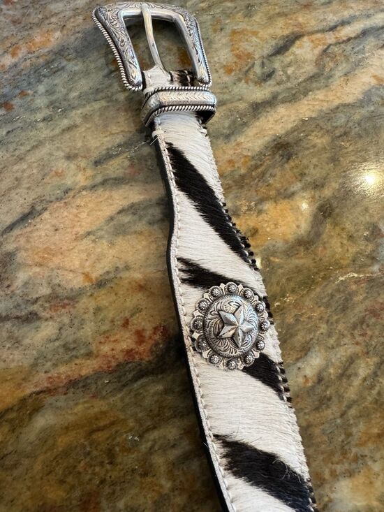 Kate Cate Milano Princesa Zebra Hair On Hide Belt Western Star Concho 1996 Sz 90 main image 5